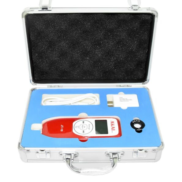 Jaundice Meter AKAIMED (JT-10), a non-invasive, high-accuracy jaundice detector. Features LED light source, LCD display, and 200-data storage.