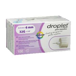 سنون قلم انسولين مقاس 6 ماركة دروبلت Droplet ( 100 قطعة )