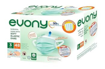 كمامة طبية بحلقات اذن ناعمة ومرنة | 48 قطعة | 3 طبقات | ماركة ايفوني evony